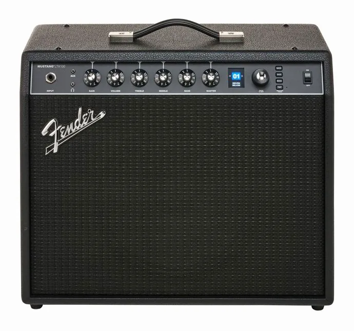 Fender Mustang LTX100, logo e finiture del pannello frontale