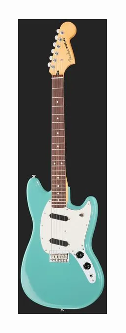 Fender Player II Mustang RW AQB, paletta con meccaniche e logo
