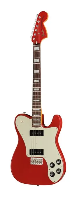 Fender Shiflett Tele Dlx DKR fotografato frontalmente
