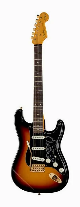 Fender Stevie Ray Vaughan Strat NOS inquadrato di fronte su sfondo neutro