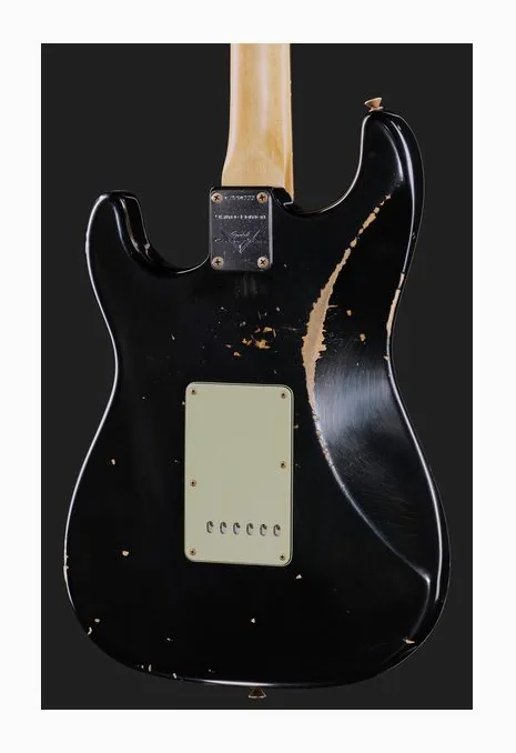 Fender 1960 Strat MP Relic Black, corpo e verniciatura in primo piano