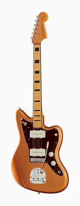 Fender Troy V Leeuwen Jazzmaster MN inquadrato di fronte su sfondo neutro