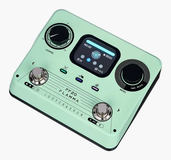 Flamma FF20 Looper & Drum Machine inquadrato di fronte su sfondo neutro