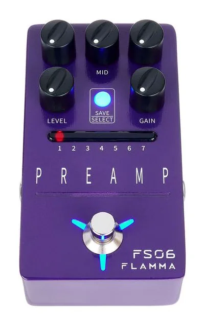 Flamma FS06 Guitar Pre-Amp, led e interruttore a pedale