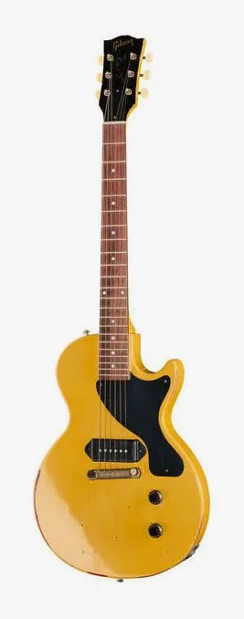 Gibson 57 LP Junior SC TV Yellow HA inquadrato di fronte su sfondo neutro