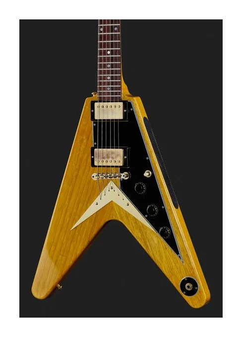 Gibson 58 Korina Flying V BG VOS, paletta con meccaniche e logo