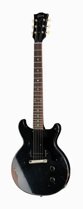 Gibson 60 Junior DC Ebony UHA inquadrato di fronte su sfondo neutro