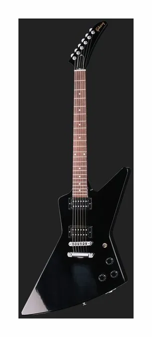 Gibson 80s Explorer Ebony, paletta con meccaniche e logo