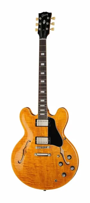 Gibson ES-335 Figured Honey Amber in primo piano frontale