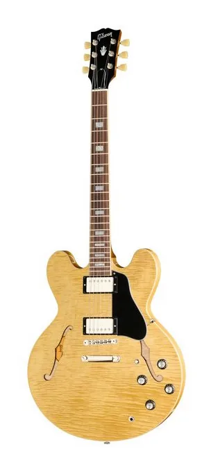 Gibson ES-335 Figured AN inquadrato di fronte su sfondo neutro