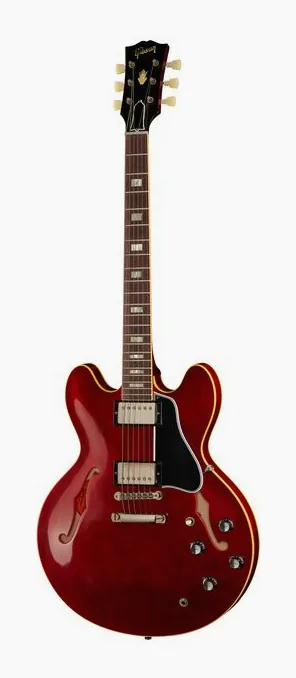 Gibson 1964 ES-335 Reissue 60s CH VOS inquadrato di fronte su sfondo neutro