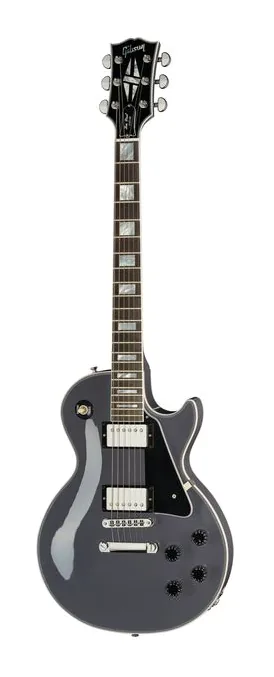 Gibson Les Paul Custom Arctic Blast inquadrato di fronte su sfondo neutro