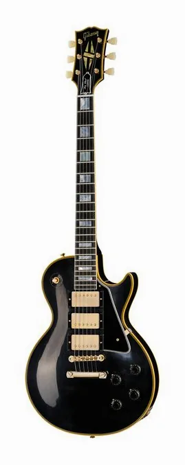 Gibson LP 57 Black Beauty 3PU VOS inquadrato di fronte su sfondo neutro
