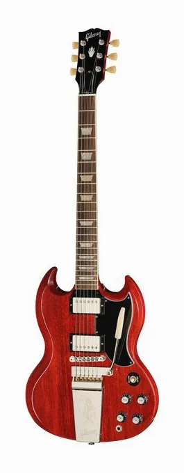 Gibson SG 61 Standard Maestro VC inquadrato di fronte su sfondo neutro