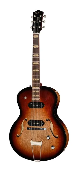 Godin 5th Ave Kingpin II DLX VB inquadrato di fronte su sfondo neutro