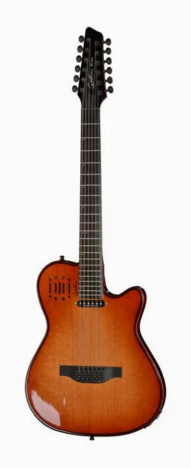 Godin A12 Ultra Dlx Lightburst inquadrato di fronte su sfondo neutro