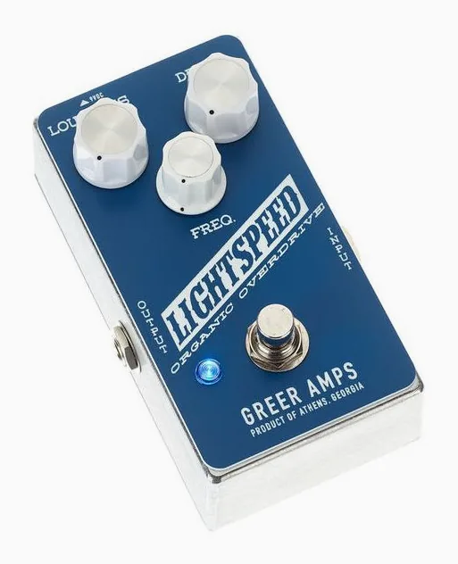 Greer Amps Lightspeed Overdrive, footswitch in primo piano