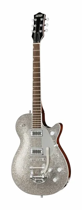 Gretsch EMTC Sparkle Jet FT SLV SPK inquadrato di fronte su sfondo neutro