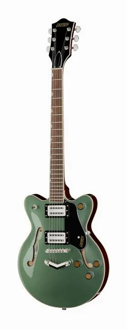 Gretsch G2655 Strml CB JR OLV inquadrato di fronte su sfondo neutro