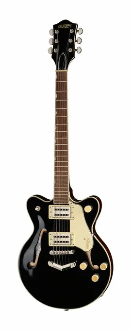 Gretsch G2655 STRML CB JR DC BLK inquadrato di fronte su sfondo neutro