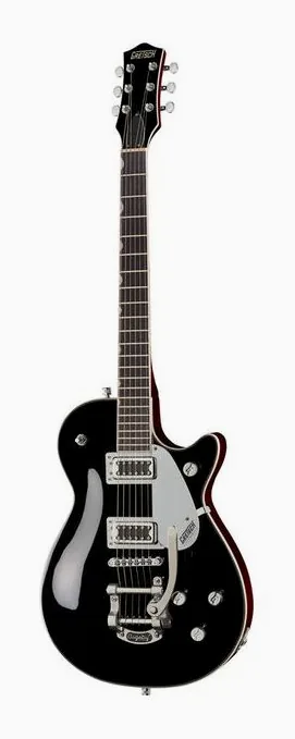 Gretsch G5230T Electromatic Jet FT BLK inquadrato di fronte su sfondo neutro