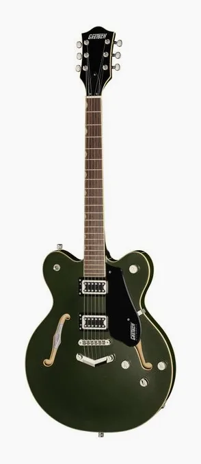 Gretsch G5622 EMTC CB OLV MET inquadrato di fronte su sfondo neutro