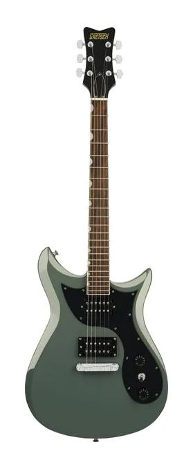 Gretsch Streamliner CVT OLV DRB inquadrato di fronte su sfondo neutro