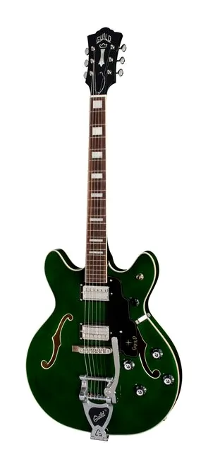 Guild Starfire Deluxe DC GVT EG inquadrato di fronte su sfondo neutro