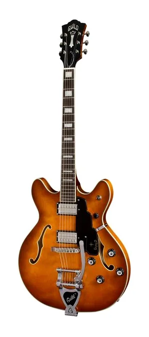 Guild Starfire Deluxe DC GVT HB inquadrato di fronte su sfondo neutro