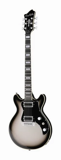 Hagstrom Megin Grey Burst inquadrato di fronte su sfondo neutro