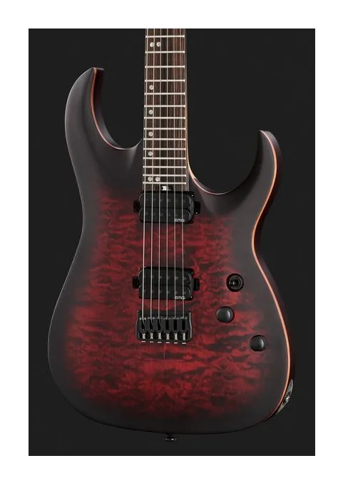 Harley Benton Amarok-6 BKRD Quilted Burst, paletta con meccaniche e logo