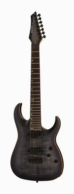 Harley Benton Amarok-7 BKNT Flame Burst in primo piano frontale