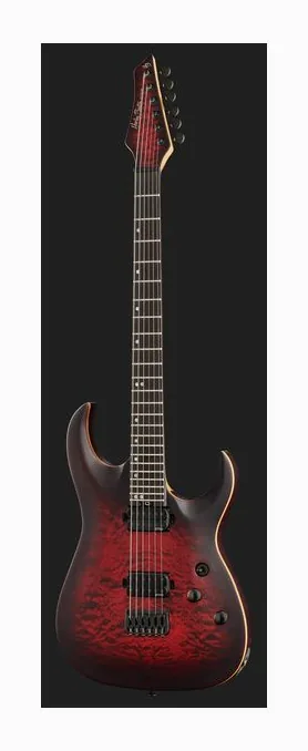 Harley Benton Amarok-BT BKRD Quilted Burst, corpo e verniciatura in primo piano