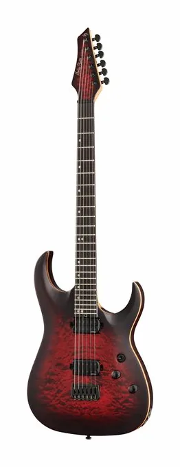 Harley Benton Amarok-BT BKRD Quilted Burst fotografato frontalmente