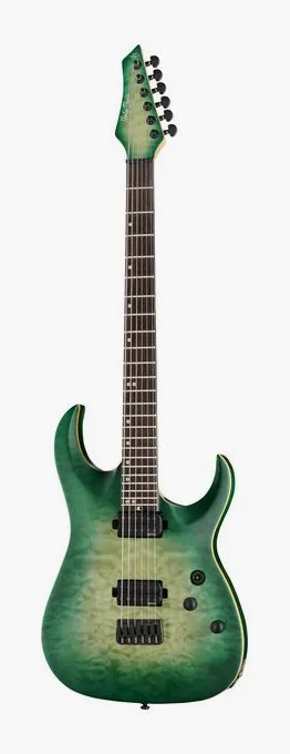 Harley Benton Amarok-BT EGNT Quilted Burst inquadrato di fronte su sfondo neutro