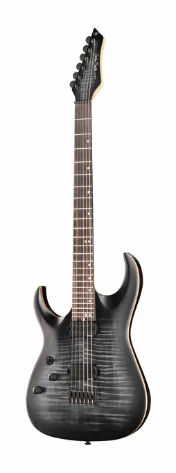 Harley Benton Amarok BT LH BKNT Flame Burst inquadrato di fronte su sfondo neutro