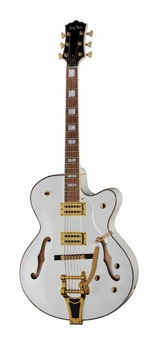 Harley Benton BigTone Trem White fotografato frontalmente