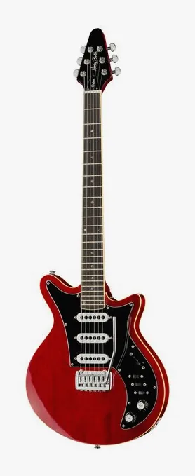 Harley Benton BM-75 Trans Red Deluxe Series in primo piano frontale