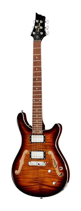 Harley Benton CST-24HB Tortoise Flame inquadrato di fronte su sfondo neutro