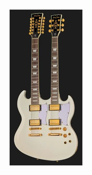 Harley Benton DC-Custom II 612 White, corpo e verniciatura in primo piano