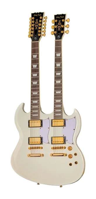 Harley Benton DC-Custom II 612 White visto di fronte