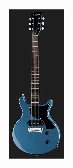 Harley Benton DC-Junior Pelham Blue, paletta con meccaniche e logo