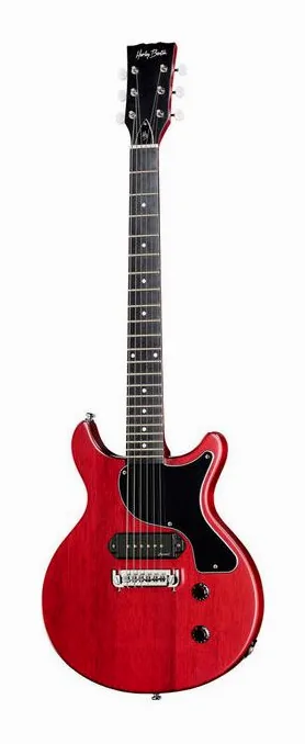 Harley Benton DC-Junior FAT Faded Cherry in primo piano frontale