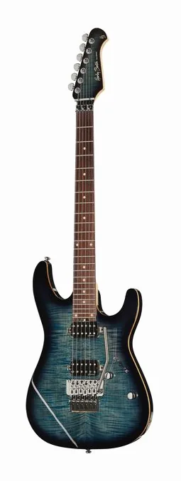 Harley Benton Fusion-III HH FR EB FBLB inquadrato di fronte su sfondo neutro