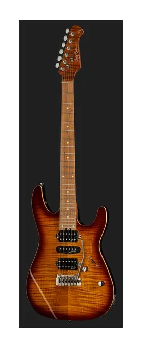 Harley Benton Fusion-III HSH Roasted FBB, paletta con meccaniche e logo