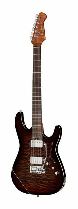 Harley Benton Fusion-IV HH RW QDG inquadrato di fronte su sfondo neutro