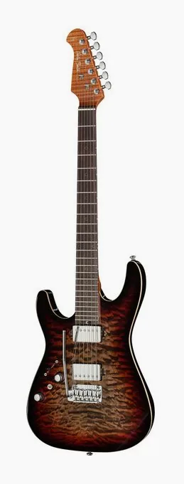 Harley Benton Fusion-IV HH LH RW QDG inquadrato di fronte su sfondo neutro