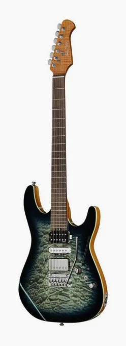 Harley Benton Fusion-IV HSH RW QBLB inquadrato di fronte su sfondo neutro