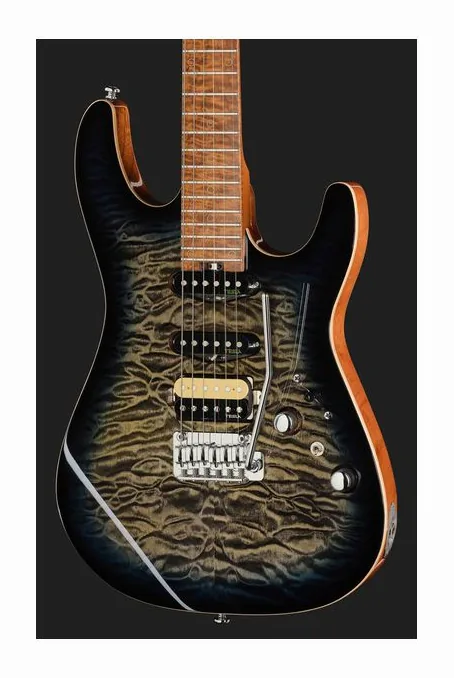 Harley Benton Fusion-IV HSS MN QBKB, paletta con meccaniche e logo