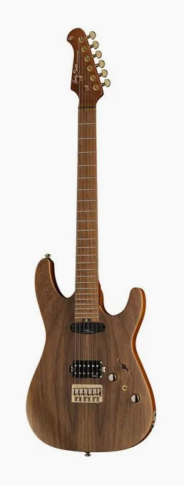 Harley Benton Guitar MAX Fusion Signature WN inquadrato di fronte su sfondo neutro